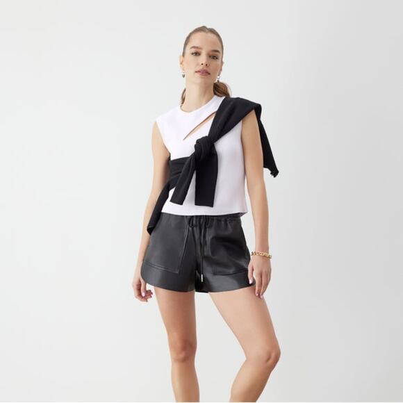 GSTQ White‎ Ribbed Sleeveless Cutout Knit Stretch Top Size XS - Picture 2 of 13